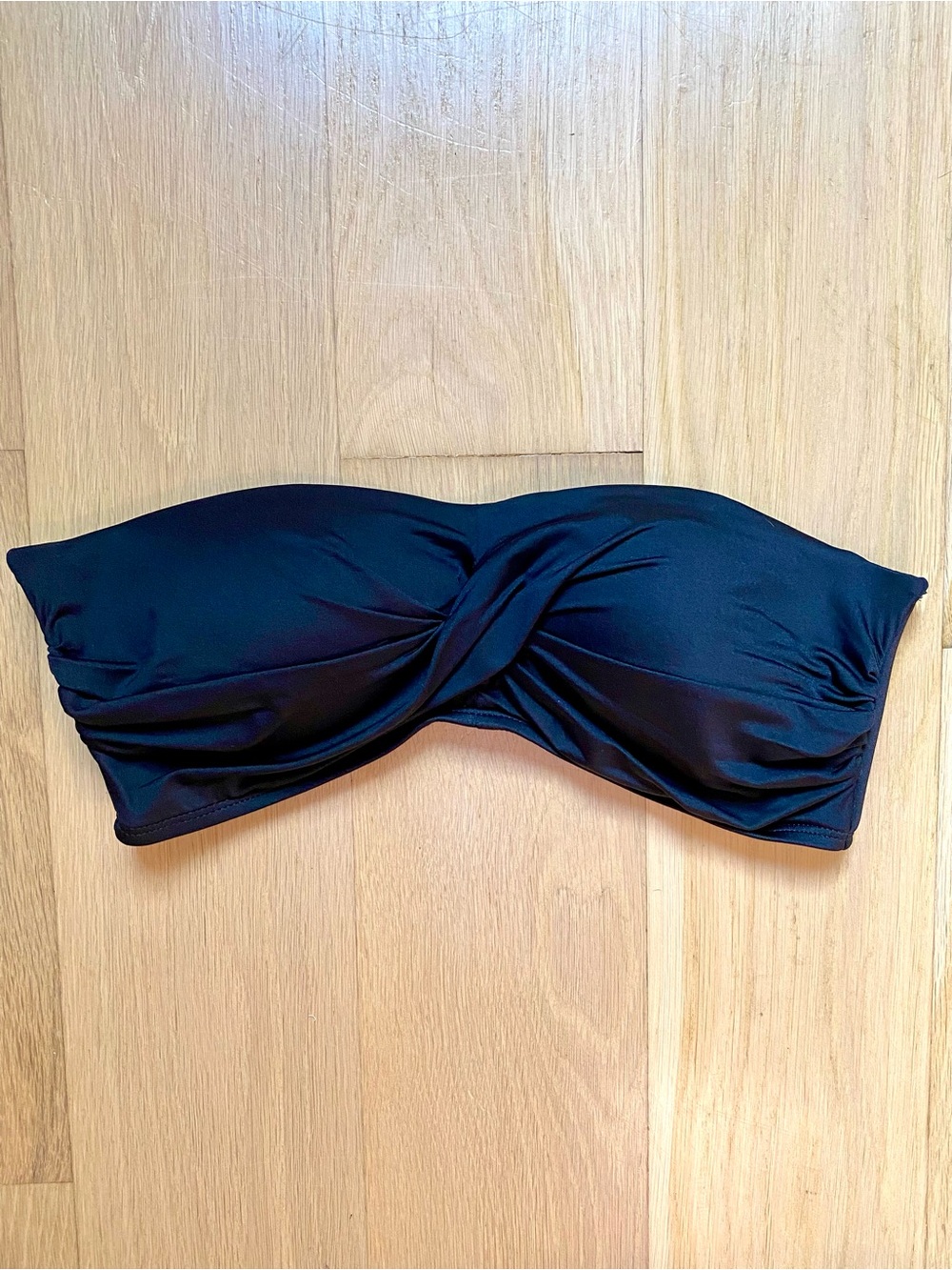 Mossimo Classic Chic Black Twisted Ruched Front Bandeau Bikini Swim Top Large
